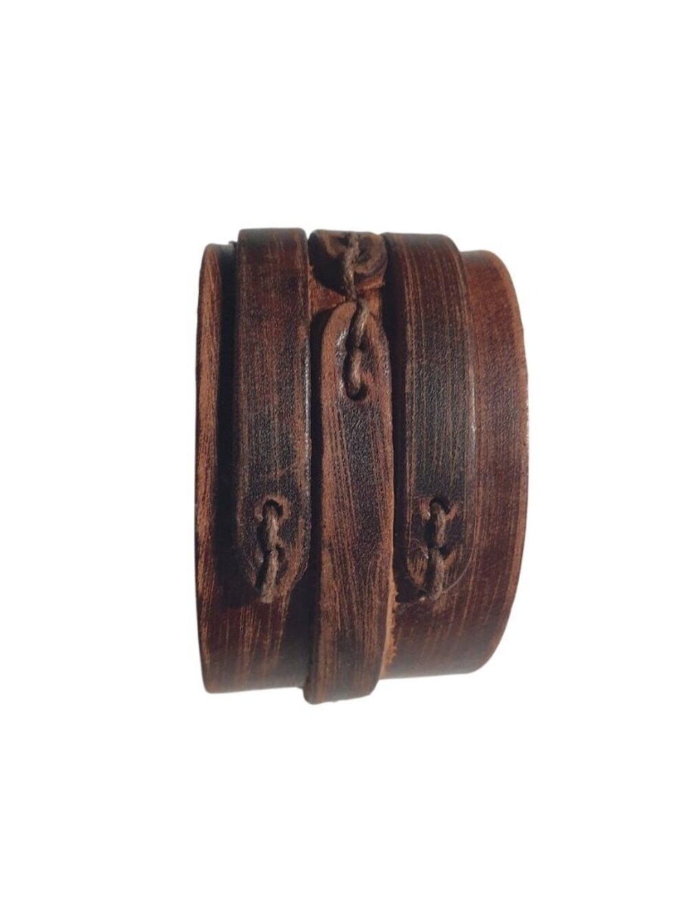 Brown Adjustable Leather Cuff Bracelet Snap Closure Straps Unisex Wristband 7 to